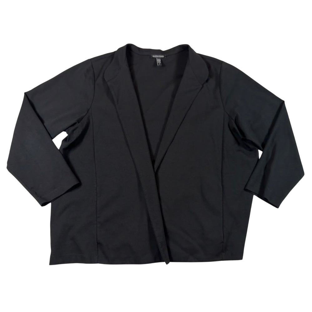 Eileen Fisher Black Organic Cotton Blend Open Front Blazer Cardigan Plus Size 2X